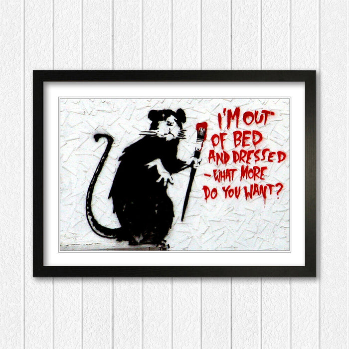 Banksy Framed Poster – Urban Street Art Graffiti Wall Art With Woodgrain Frame Finish