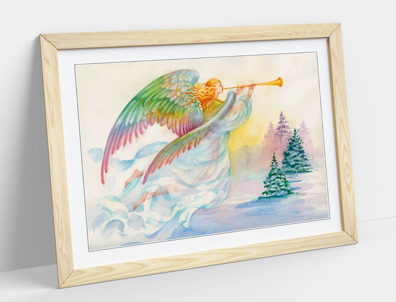 Angel Christmas Wall Art - Multi Colour Framed Poster Print | UK Handmade