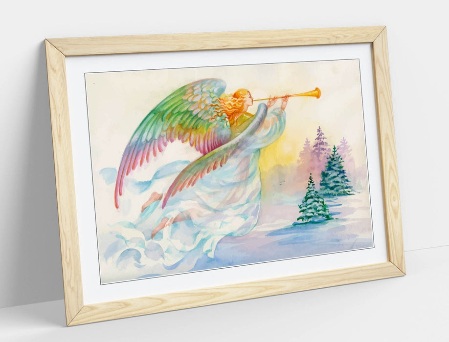 Angel Christmas Wall Art - Multi Colour Framed Poster Print | UK Handmade
