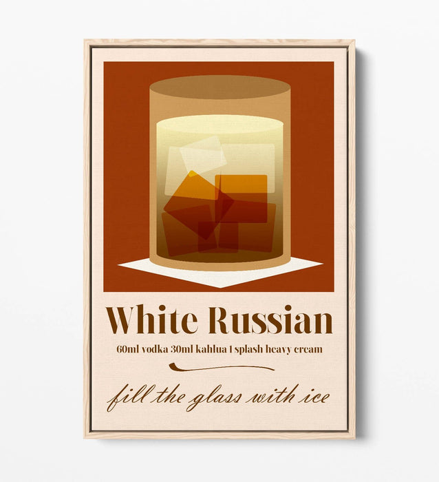 White Russian Cocktail Poster - Float Effect Canvas Wall Art, Ready To Hang
