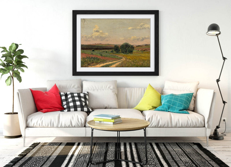 Framed Art Poster - Landscape Field Road Painting | Handmade UK Wall Art Print
