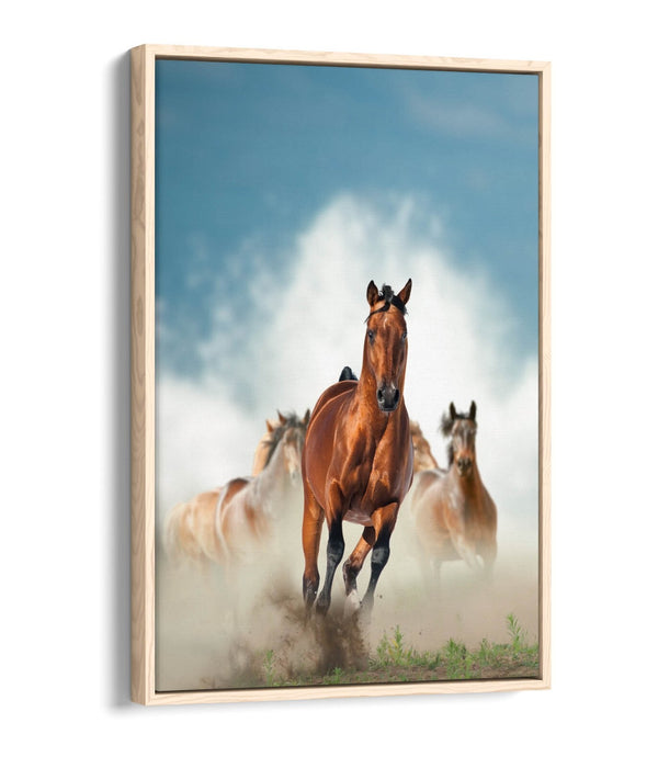 Brown Horses Canvas Art - Majestic Galloping Horse Print | Float Effect Wall Decor