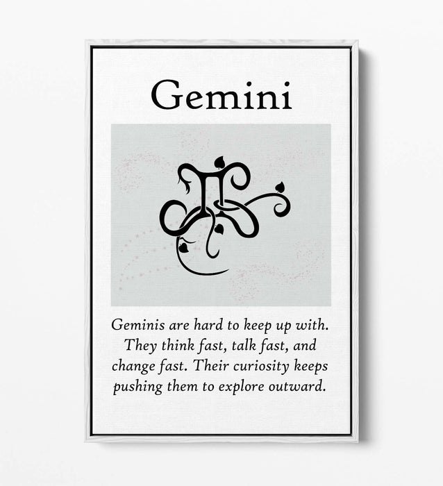 GEMINI STAR SIGN ZODIAC ASTROLOGY QUOTE -FLOAT EFFECT CANVAS WALL ART PRINT