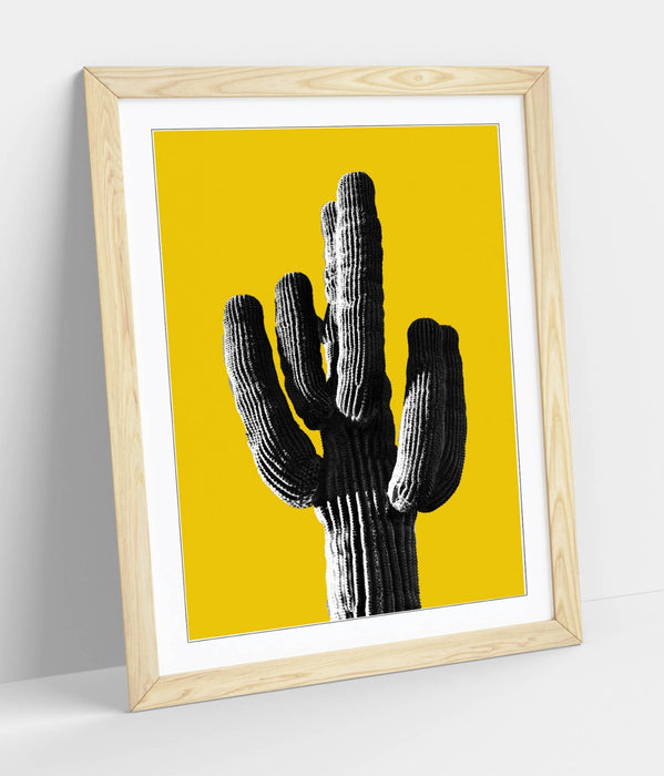TRENDY B&W CACTUS POP ART YELLOW -ART FRAMED POSTER PICTURE PRINT ARTWORK