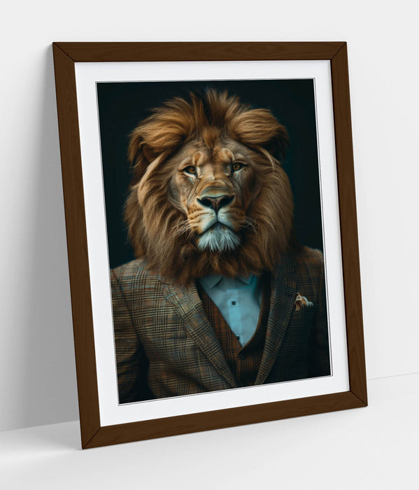 Lion Wall Art | Handmade Framed Poster, Animal Portrait Decor with Matte Finish Print