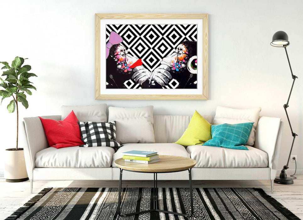 BANKSY DJ MONKEY THINKERS DUO -FRAMED POSTER WALL ART PRINT ARTWORK- BLACK WHITE