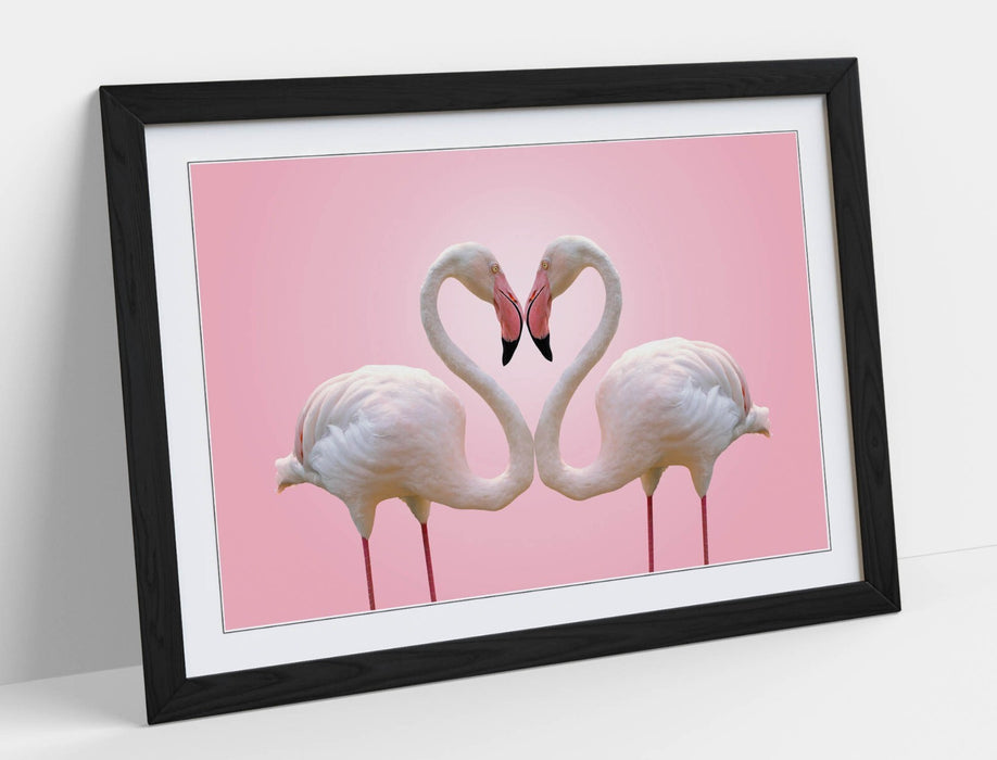 Framed Flamingo Wall Art - Love Heart Poster | Handmade Bedroom Decor Print