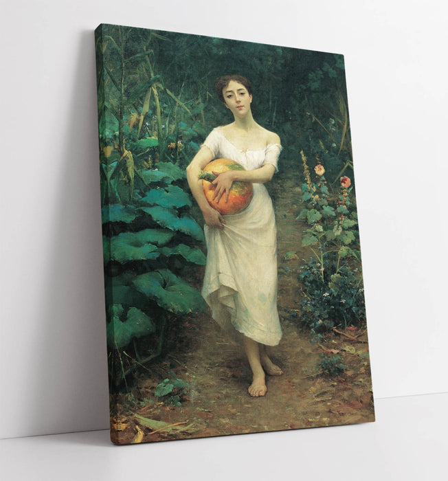 Canvas Wall Art - Fausto Zonaro Girl Carrying Pumpkin Premium Print Ready To Hang
