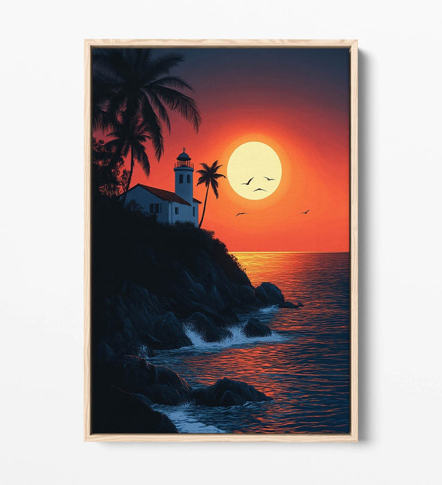 Coastal Canvas Wall Art – Orange Sunset Print With Float Effect Frame