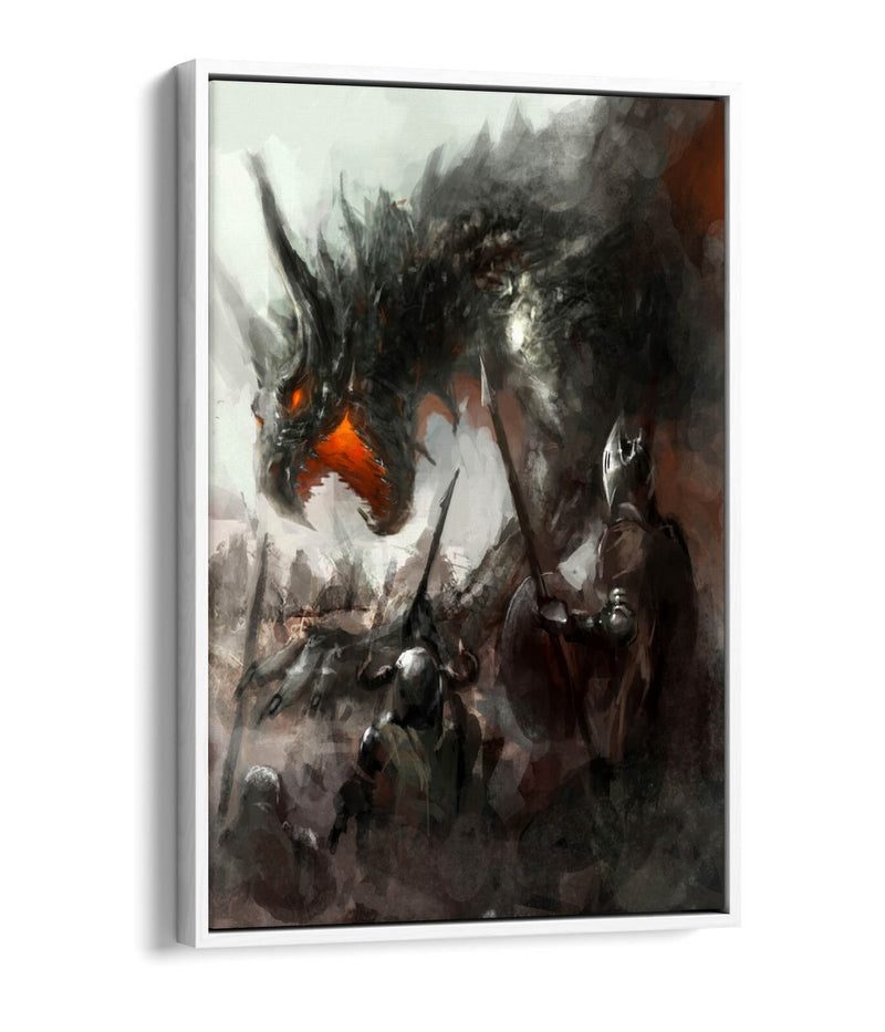 Canvas Wall Art – Watercolour Dragon & Knights Float Effect Print with Premium Frame