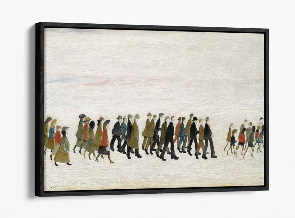 LS LOWRY A PROCESSION -FLOAT EFFECT CANVAS WALL ART PIC PRINT- GREY BROWN