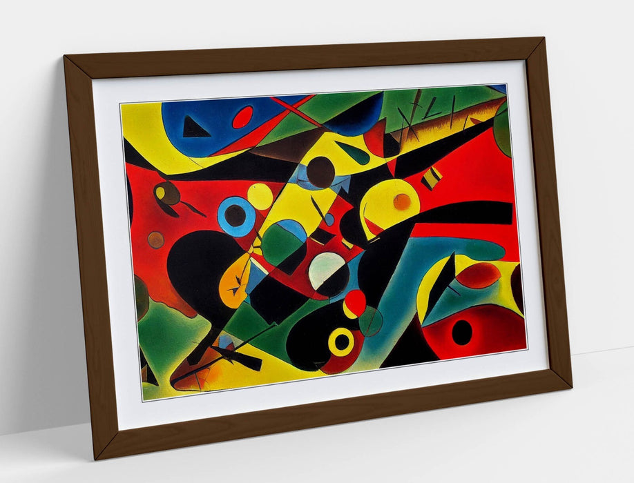 Abstract Kandinsky Wall Art – Framed Red Yellow Artwork | Modern Print Decor