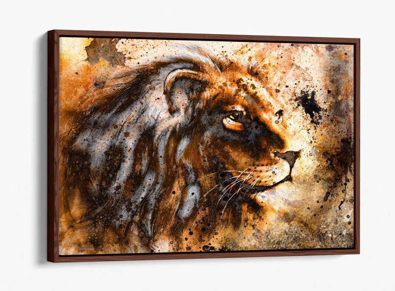 Rustic Canvas Wall Art - Lion Head Print | Handmade UK Float Effect Decor