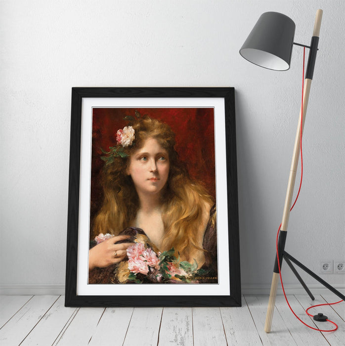 Framed Wall Art Featuring Alexis Vollon Young Lady With Roses - Poster Print