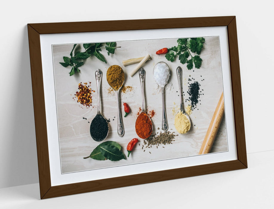Framed Kitchen Poster – Herbs Spices Print | Green Kitchen Wall Art Decor