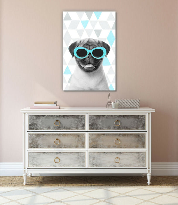 Canvas Wall Art – Turquoise Grey Blue Geometric Pug Art Print with Premium Varnish Finish