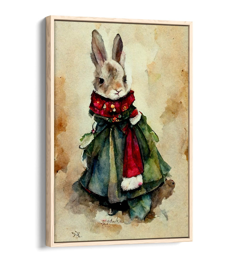 Canvas Wall Art - Watercolour Victorian Rabbit Print With Float Effect Frame
