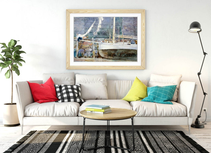 Framed Wall Art - Childe Hassam Drydock Gloucester Print | Handmade Wood Grain Frame