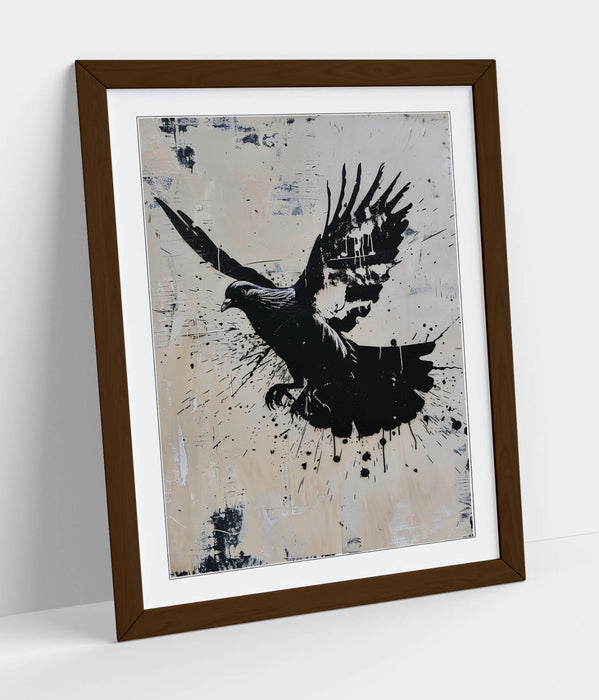 Banksy Style Wall Art – Framed Graffiti Stencil Poster with Woodgrain Frame