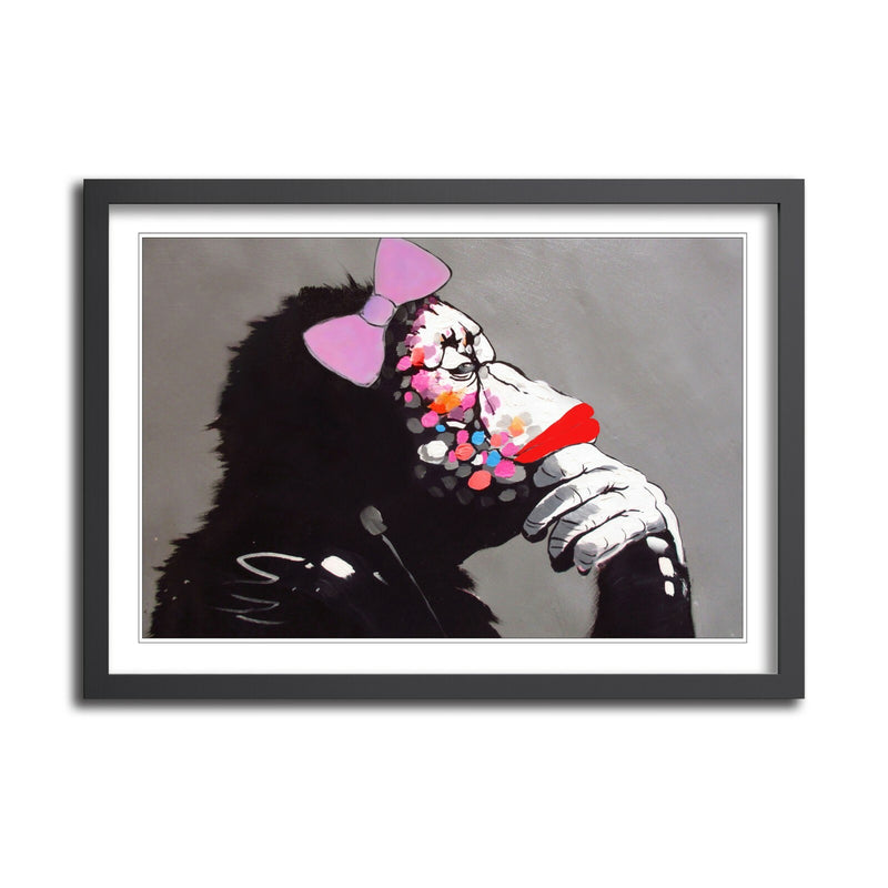 Banksy Framed Poster – Female DJ Monkey Artwork | Urban Wall Art Print