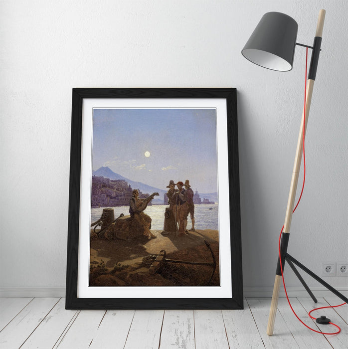 Framed Wall Art - Carl Gustav Carus Italian Fishermen Print With Woodgrain Frame