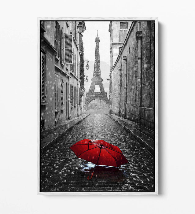 Canvas Wall Art – Paris Red Umbrella Print | Float Effect Canvas, Ready to Hang
