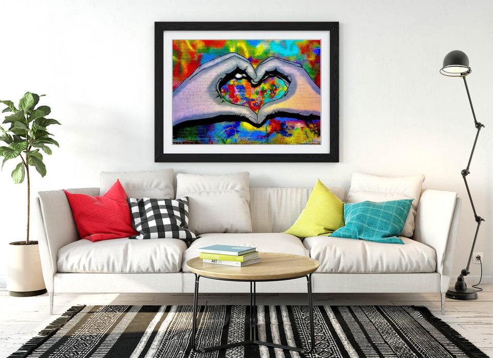 Framed Wall Art – Colorful Heart Hands Poster | Handmade UK Wall Art Print