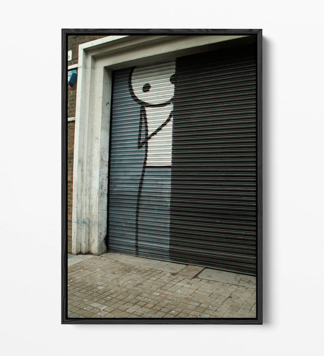 Canvas Wall Art – Stik Hiding Stick Man Graffiti Print With Float Effect Frame