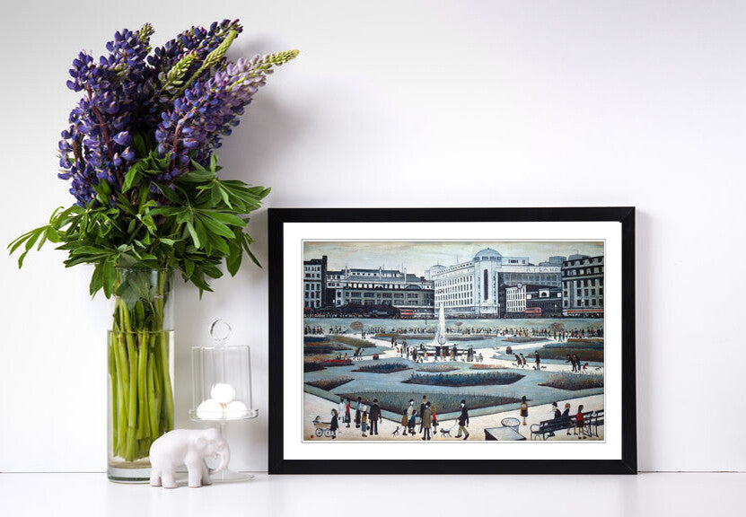 Piccadilly Gardens People FRAMED WALL ART PRINT PAINTING 4 SIZE LS Lowry Style