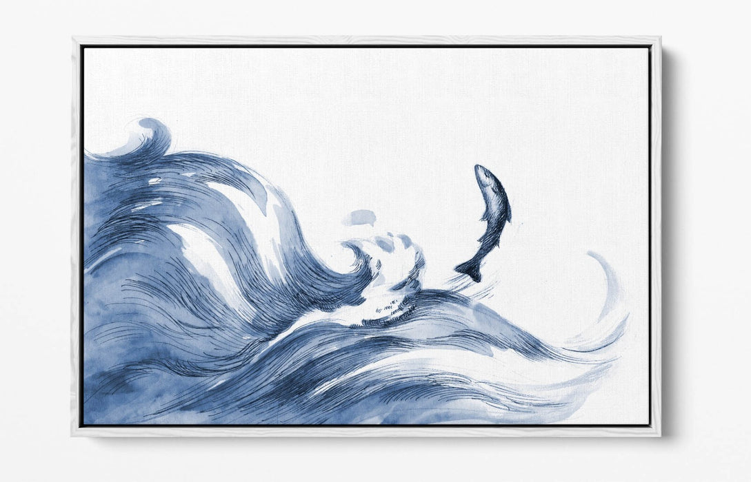 Blue Waves Canvas Art - Watercolour Wall Decor with Float Effect Frame