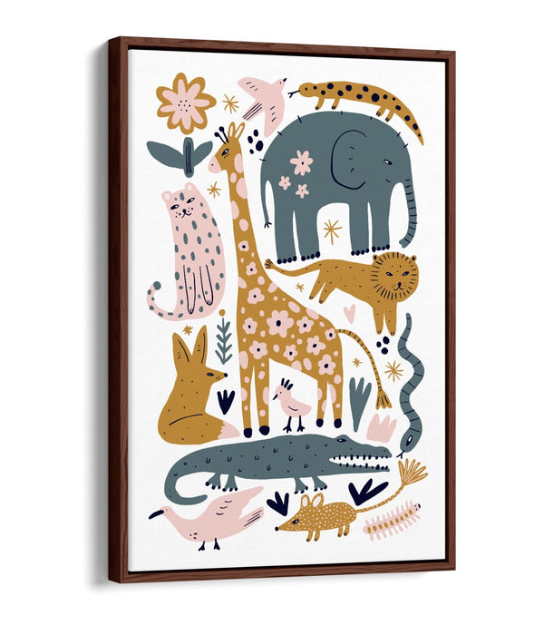 Safari Animals Canvas - Kids Bedroom Decor | Wild Animal Wall Art With Float Effect