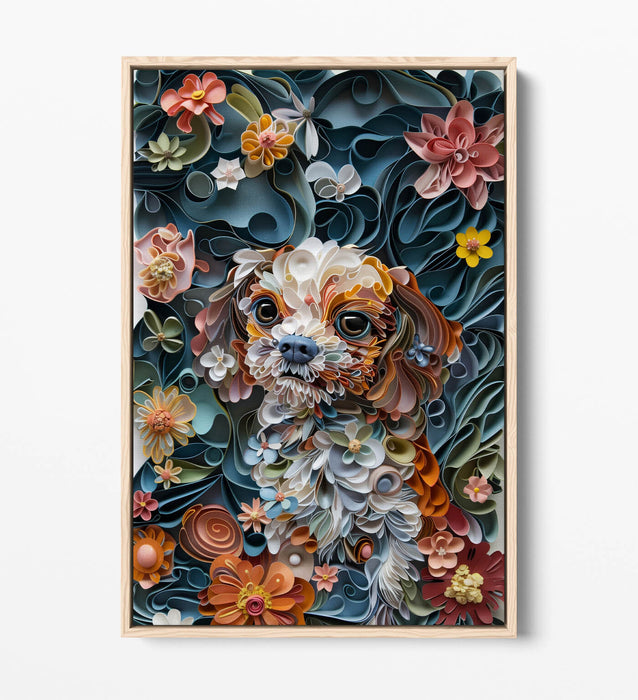 Dog Quilling Canvas - Handmade Dog Portrait Print With Float Effect Frame