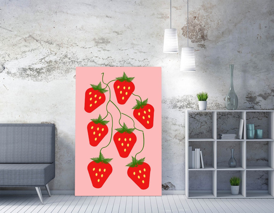 STAWBERRIES FRUIT TRENDY MINIMALIST KITCHEN DECOR -CANVAS WALL ART PICTURE PRINT