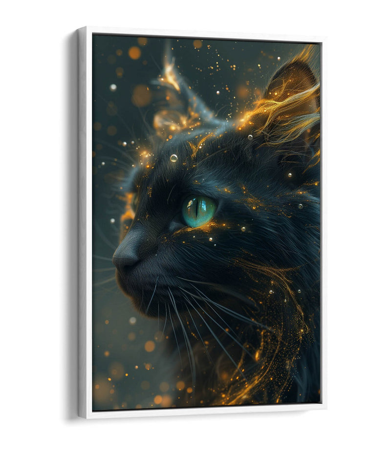 Black Cat Canvas Art – Glowing Cat Wall Art With Float Effect Canvas Print