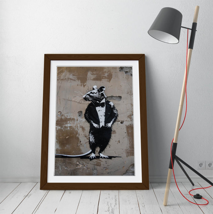Framed Wall Art – Banksy Style Rat Tuxedo Print | Matte Paper Poster