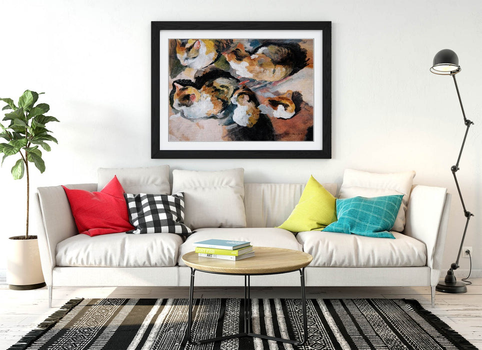 Framed Wall Art – August Macke Cat Wall Poster with Faux Wood Frame, Matte Paper Print