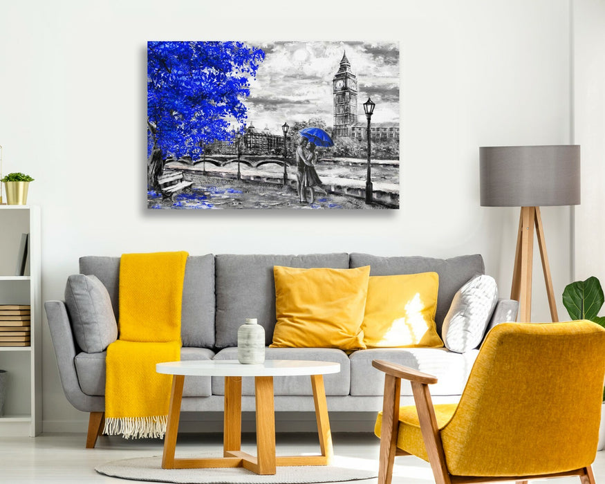 Canvas Wall Art London Big Ben Print – Handmade Blue Umbrella Artwork