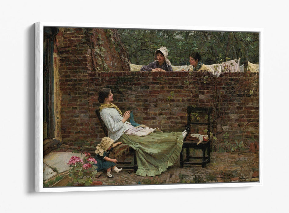 JOHN WILLIAM WATERHOUSE GOSSIP -FLOAT EFFECT CANVAS WALL ART PIC PRINT- BEIGE