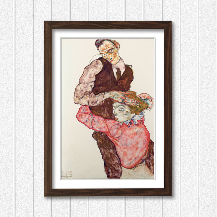 Framed Wall Art Poster Egon Schiele Print - Modern Woodgrain Frame Decor