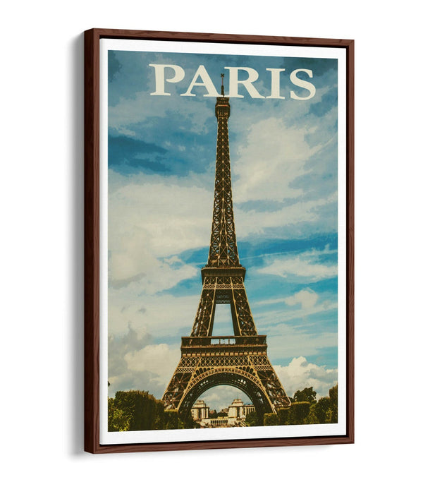 VINTAGE RETRO PARIS EIFFEL TOWER TRAVEL POSTER -FLOAT EFFECT CANVAS ART PRINT