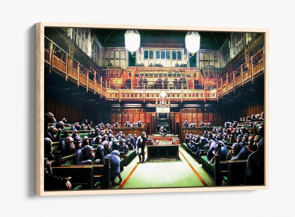 BANKSY MONKEY PARLIAMENT -FLOAT EFFECT CANVAS WALL ART PIC PRINT- GREEN