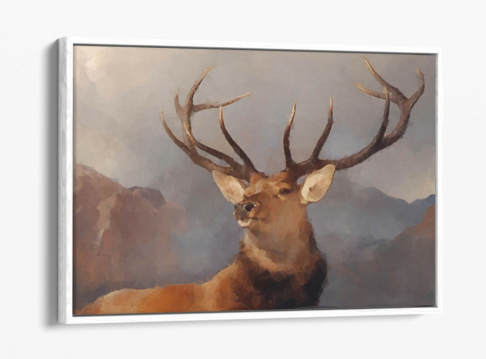 RED STAG POLYGON -FLOAT EFFECT CANVAS WALL ART PIC PRINT- WATERCOLOUR
