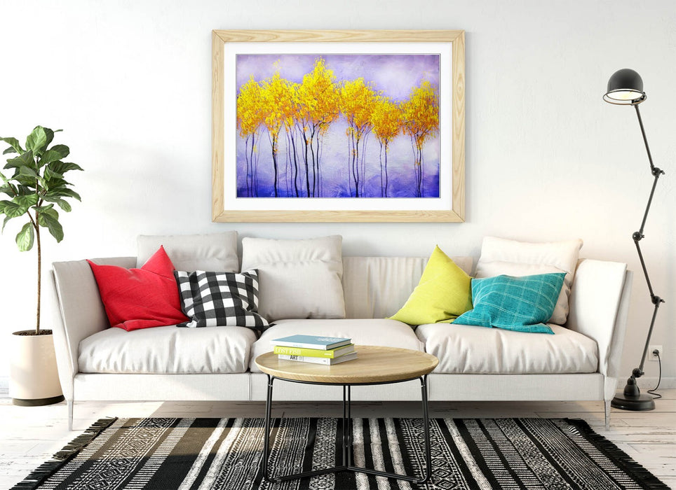 Framed Wall Art Abstract Colourful Gold Tree Landscape Poster Print - Handmade UK