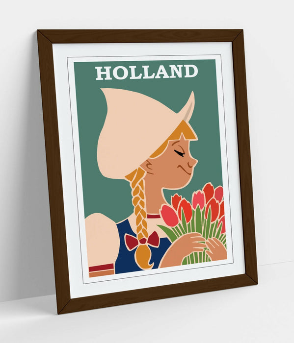 VINTAGE RETRO HOLLAND TRAVEL POSTER -FRAMED WALL ART PICTURE PRINT- TEAL