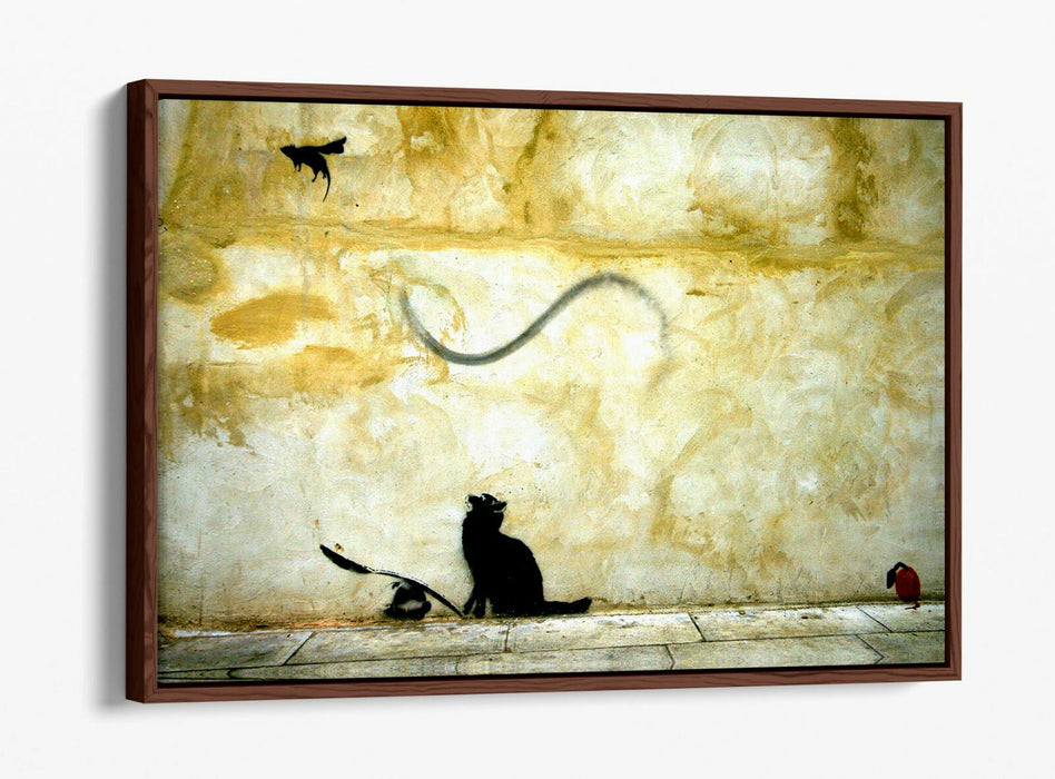 BANKSY CAT AND MOUSE -FLOAT EFFECT CANVAS WALL ART PIC PRINT-