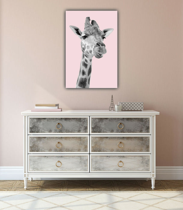 Giraffe Canvas Art - Baby Pink Black White Canvas Wall Decor Ready to Hang