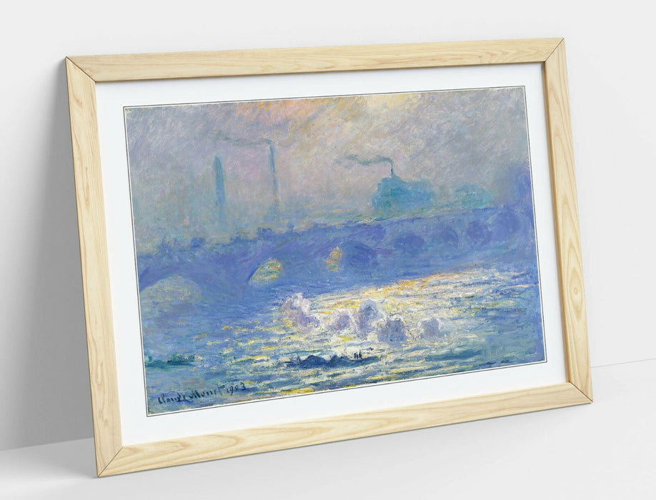 CLAUDE MONET WATERLOO BRIDGE-FRAMED ART POSTER PICTURE PRINT ARTWORK- BLUE