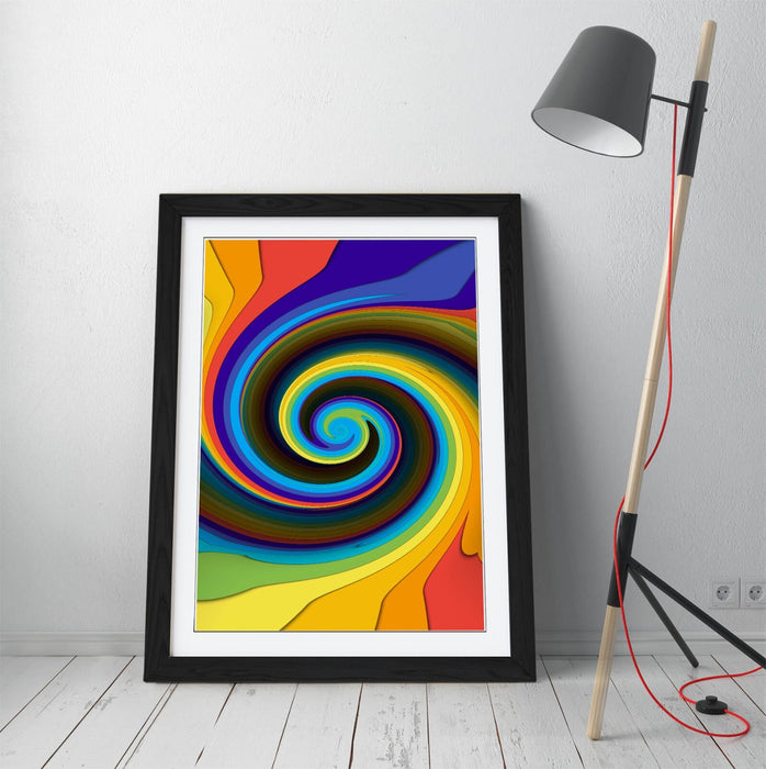 Colorful Swirl Wall Art - Framed Abstract Print With Faux Wood Frame