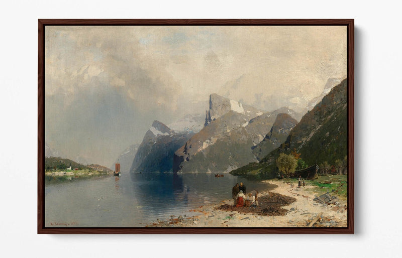 Float Effect Canvas Art - Fjord Landscape Painting on MDF Frame, Ready to Hang