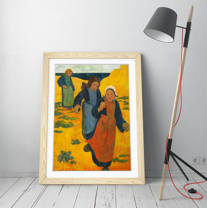 Framed Wall Art - Paul Serusier Girls In The Sands Poster Print With Woodgrain Frame